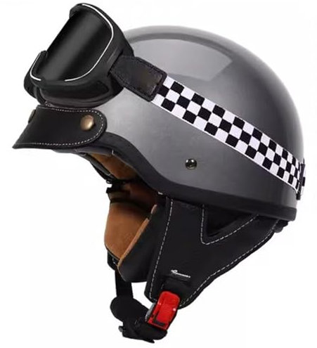 Motorradhelm Motorrad Halbhelme Jethelm Braincap Scooter Helm Schutzbrille tragen ECE/DOT-Zertifizierung Retro Rollerhelm Bike Moped Helm für Erwachsene Damen und Herren E,XXL