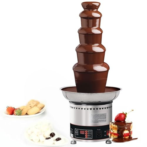 KELUNIS Fontaine Au Chocolat Fondue en Acier Inoxydable Machine De Fusion De Chocolat Électrique Multifonction Cascade De Chocolat pour Sauce Barbecue, Pâturage, Fromage Nacho,5 Tiers