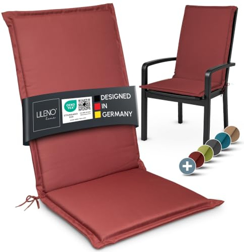 LILENO HOME Gartenstuhl Auflagen [1er Set - Hochlehner] in Rot - Bequeme | Liegen als Sitzauflagen für Gartenmöbel - Stuhlkissen für Gartenstühle und Klappstühle MIA