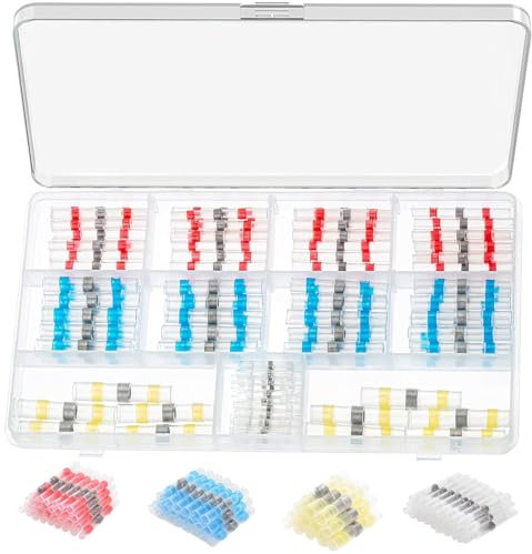 120pcs Solder Seal Wire Connectors Heat Shrink Wire Connectors, Waterproof Solder Seal Heat Shrink Wire Terminal Connectors Kit Marine Grade Heat Shrink Connectors Butt Splice Connectors