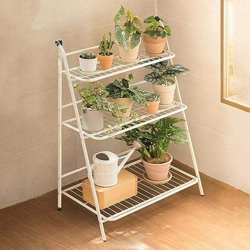 pflanzenständerMetall-Pflanzenständerregal, 3-stufiges Pflanzenregal für den Innen- und Außenbereich, Blumentopfhalter, zusammenklappbarer Blumenständer für Terrasse, Gartenecke