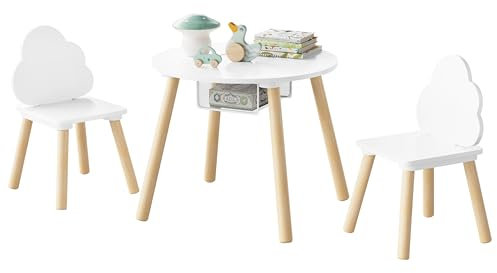 WOLTU Kindertisch mit 2 Stühlen, 3tlg. Kindersitzgruppe, Kinder Tisch Stuhl Set mit Stauraum Netztasche, Kinderstuhl mit Wolken-Rückenlehne, für klein Kinder Vorschüler
