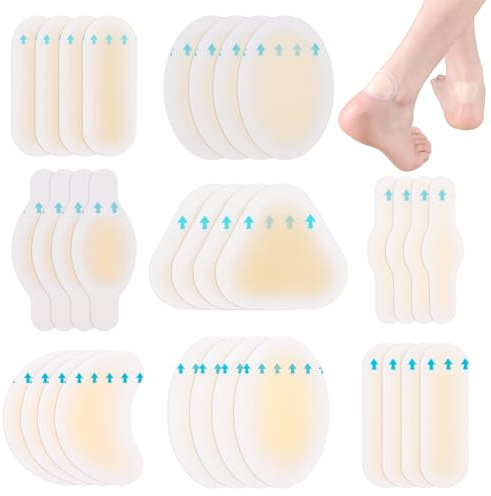 32pcs Blister Plasters for Feet, Invisible Waterproof Hydrocolloid Plasters Gel Blister Cushion Pads Blister Prevention Sterile Adhesive Wound Dressing for Heel Foot Toe Toes and Guard Skin