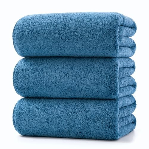 Lumimi Towels 3 Piece Very Soft Microfiber Bath Sheet Towel Set Super Absorbent Light Quick Dry and Durable, 55 L x 27 W, 3 Pack Blue
