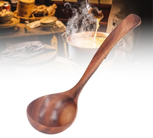 lvifloae cuchara de mango largo,Accaciawood Soup Serving Spoon cuchara para servir sopa de madera de acacia, herramienta de vajilla de cocina con (Grande)