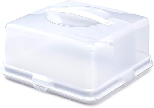 shopior Airtight BPA-free Plastic Reusable Storage Cake Box | Portable Takeaway Food Storage Container with Lid | Cake Carrier with Handle Box | Lockable Cover Box Multipack (Plastic, Single Square)
