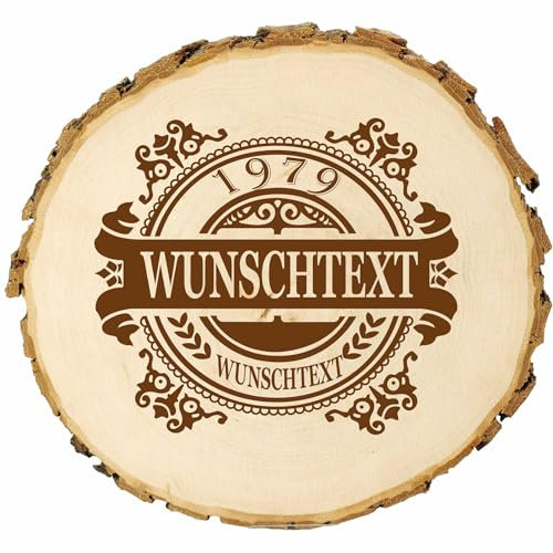 KIWISTAR UG - Baumscheibe - 36-40 cm - Wunschtext Name - personalisiertes Geschenk individuell selbst gestalten - Name - Holzscheibe mit Wunschtext - Naturholz - Geschenk - Türschild