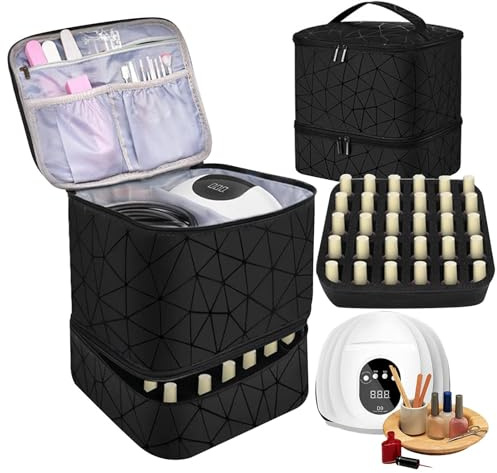 Porta Smalti Organizer Borse per Unghie, Doppio Strato Smalti Organizer per Unghie 30 Flaconi, Custodia per Asciuga Unghie a 2 Strati, Contenitore per Smalto a Doppio Strato(Nero)
