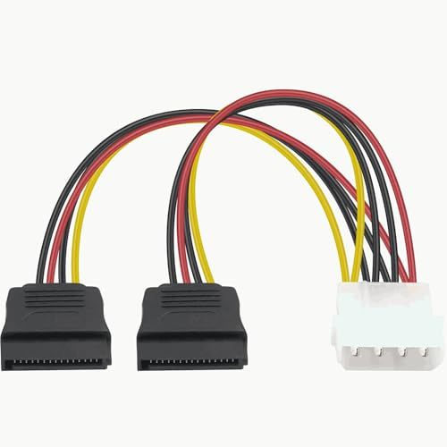 TECHZOCO Cable Adaptador Divisor de alimentación de 4 Pines Macho IDE Molex, Cable SATA Dual, Cable adaptador SATA, LP4 a 2X 15 Pines SATA,18 AWG, Apto para HDD, SSD, CD-ROM, 15 cm