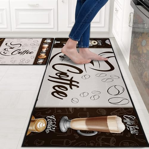 HZVRTN Küchenteppich waschbar rutschfest Küchenmatte,Komfort wasserdichte Stehmatte für Haus, Küche und Waschküche 2-Teiliges (Style L, 43x75+43x150cm)