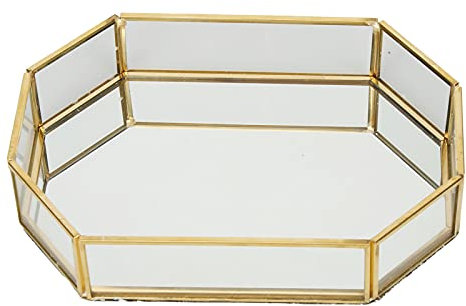 ANKROYU Boîte de rangement octogonale Mini panier à bijoux géométrique doré avec flanelle 20 x 14 x 4 cm Verre Fil de cuivre Soudure Résistant à la corrosion Multifonctionnel Affichage