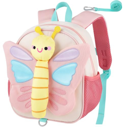 GAGAKU Kindergarten Rucksack für Mädchen Kleinkind Kinderrucksack für 2-4 Jahre Kinder kindergartenrucksack mit Brustgurt Anti-Verlorenheit Mini Tagesrucksack Reisetasche - Rosa Schmetterling