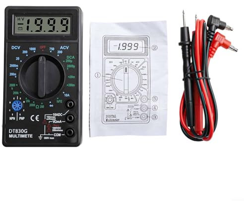 DT830G Multimètre numérique avec écran LCD DC AC Tension Courant Résistance avec fonction de test de diode pour mesure électronique (Noir)