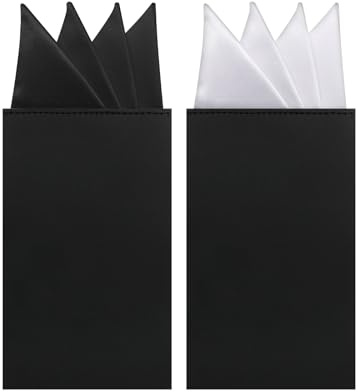 Luckyvestir Einstecktücher für Herren, vorgefaltet, Herren-Taschentücher auf Karte, weiß / schwarz, Einstecktuch für Anzugjacke, Smoking, 2 Stück: weiß-schwarze Halterung, 19.5 X 8 cm / 7.67 X 3.14”