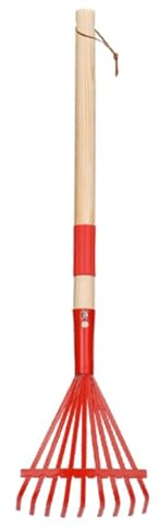 Children's Garden Rake, 70 cm Hardwood Handle, Lightweight Leaf Collection Tool, Red