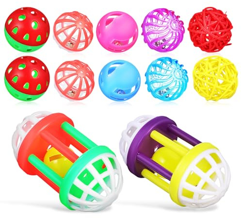SHINEOFI 12 Bolas de Juguete para Pájaros de Plástico para Mejorar la Salud y Decoración de Jaulas para Pequeños Pájaros y Pinzones