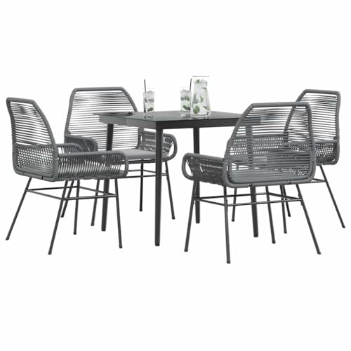 QJBSAVVA 5-TLG. Gartenmöbel Set Grau 80x80 cm Esstisch aus gehärtetem Glas mit Stühlen Poly Rattan Outdoor Sitzgruppe platzsparend für Balkon Terrasse Garten