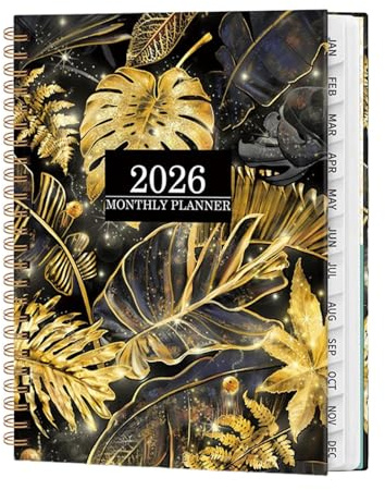 Månatlig planerare för 2026, stort block blomdesign, vecko- och månadslayout för skola, lärare, student, kontor, möten, familjeplanering