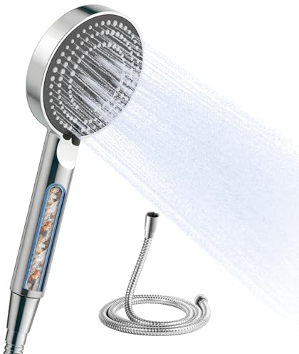 OFFO Alcachofa Ducha con Manguera de 1.6 m, Alcachofa de Ducha con Filtro Antical, Cabezal Ducha Alta Presion con 6 Modos de Chorro, Shower Head Filtración Múltiple, Fácil de Limpiar, Cromo