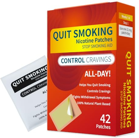 42 Count Nicotine Patches for Quit Smoking (Steps 1-21mg Stop Smoking Aids Patches that Work with 1 Weeks) Helping Quit Patch for Anti-Stickers Providing an Effective Withdrawal Relief Solution(21mg)