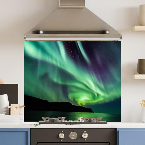 Premium 74.5 x 59.5cm Northern Lights 6mm Glass Toughened Kitchen Splashback
