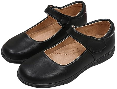 Barn, flickor, platta skolskor – läderskor, Mary Jane-skor, justerbart spänne, halvskor, lätta barnskor, halkfria sulor, tofflor, andas, vandringsskor för inomhus och utomhus, BRUN, 40 EU