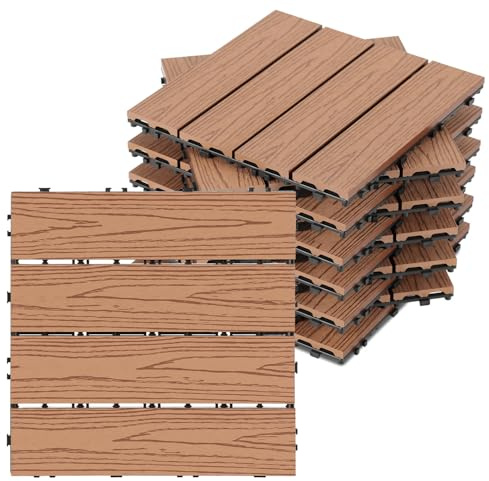 Peviasot WPC Fliesen, 30x30cm Terrassenfliesen Holzoptik Terrassendielen 22er Set für 2m², Balkonfliesen mit Drainage, Wasserfest und Rutschfest, Braun
