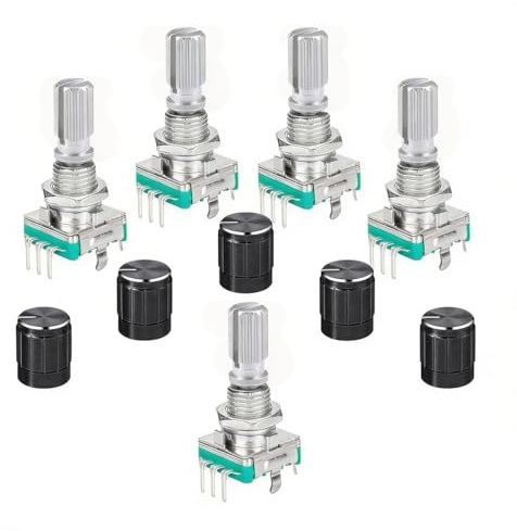 Switian 5er Set 360° Drehgeber EC11 Rotary Encoder Modul Digital Potentiometer 5 Pin mit Schalter und Drehknopf für Automobil Multimedia Audio