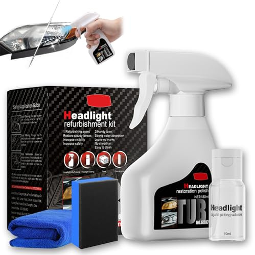 2026 Upgrade Car Headlight Restoration Kit, Headlamp Restoration Kit – Clear, Bright Lenses In, Without Sanding or Disassembly, With Coating Agent, Towel and Sponge, 180ml