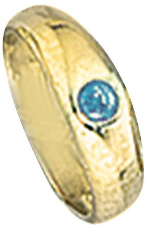 Taufring mit blauem Safir glänzend aus 333 Gold Gelbgold für Kinder
