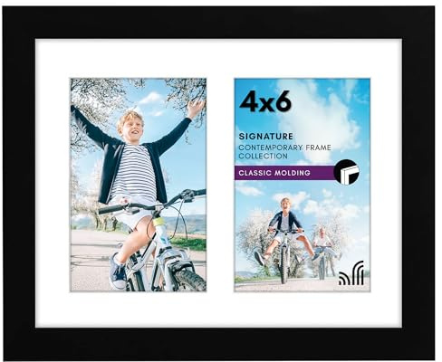 Americanflat 4x6 Double Picture Frame with Shatter-Resistant Glass - Fits Two 4x6 Photos or Use as One 8x10 Picture Frame - Signature Collection - Collage Frames for Tabletop and Wall - Black