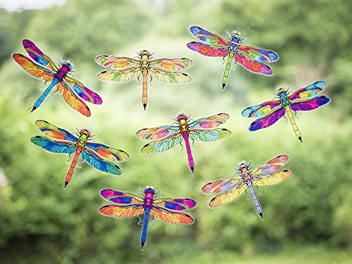 Window Stickers - 8 Beautiful Dragonflies Decorative Electrostatic Stickers - Prevent Birds Bumping Into Your Windows