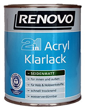 Renovo seidenmatter 2 in 1 Klar-Lack aus Acryl 2,5 l mit Zubehör für innen und außen