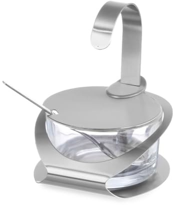 HENDI Ost-/Sockerbehållare, Med Glasbehållare Med Sked Av Rostfritt Stål, Glasbehållare, Ø130, X (H) 90 Mm, Rostfritt Stål 18/0, Silver