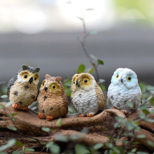 SparY Ornement Hibou Miniature, 4 Pcs Résine Figurine Artisanat, Jardin Pots Fée Vase Décor, Maison Extérieur Maison de Poupée Décoration
