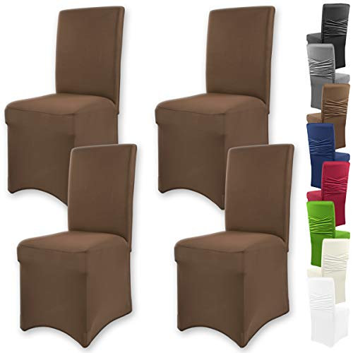 Gräfenstayn 4er-Set Stretch-Stuhlhusse Victoria - runde und eckige Stuhllehnen - VORTEILSPACKUNG - bi-elastische Passform mit Öko-Tex Siegel Standard 100: „Geprüftes Vertrauen“ (Braun)