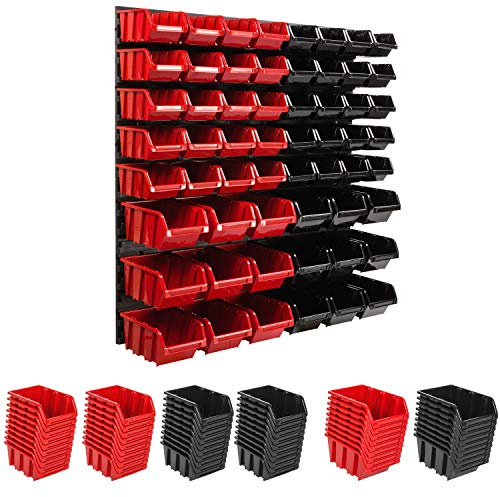 botle Lagersystem Wandregal 78 x 78 cm, Werkzeughalterungen, Stapelboxen Schüttenregal Sichtlagerkästen, Extra Starke Wandplatten, Regal Erweiterbar, Werkstattregal Lagerregal (ITBNN400x4-MIX6)
