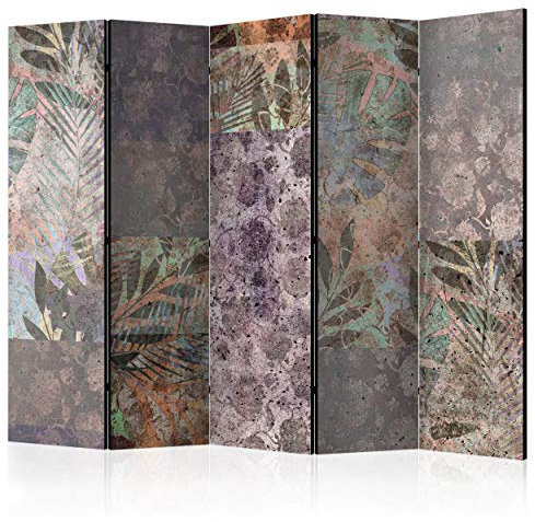 decomonkey Paravent Raumteiler Innen Stein Pflanzen 225x172 cm 5 Teilig Beidseitig Room Divider Wall Raumteiler Stehend Trennwand Sichtschutz Spanische Wand Sichtschutzwand Wohnzimmer Holz Monstera