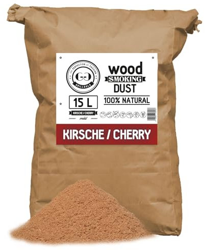 GRILLGOLD Räuchermehl Wood Smoking Dust. Zum räuchen und kalträuchern von Fisch, Fleisch und Gemüse auch für BBQ und Grill geeignet. In Papier-Sack befüllt mit 15L Liter Kirsche