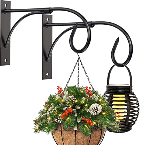 Iron Wall Mount Plant Hanger - 2pcs 11 Inch Rust-Resistant Brackets for Hanging Plants, Drying Rack, Bird Cages, Lantern, Windchime, House Sign