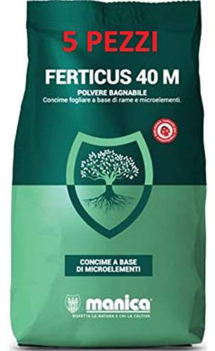 Manica 5 Pezzi CONCIME FOGLIARE in Polvere BAGNABILE A Base di MICROELEMENTI 1 kg X 5 Pezzi=5 kg-FERTICUS 40 M