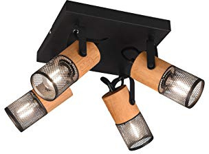 Trio Leuchten Strahler Tosh 804300432, Metall Schwarz matt, Holz, exkl. 4x E14, Holzfarbig