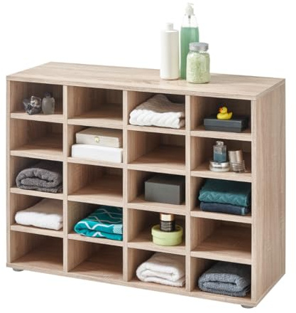 Stella Trading Boots Standregal in Eiche Sonoma Optik - Universell einsetzbares und multifunktionales Regal mit 20 offenen Fächern - 92 x 68 x 33 cm (B/H/T)