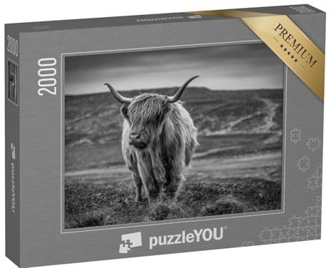 puzzleYOU: Puzzle 2000 Teile „Hochlandrind in Schottland, schwarz-weiß“ – aus der Puzzle-Kollektion Tiere