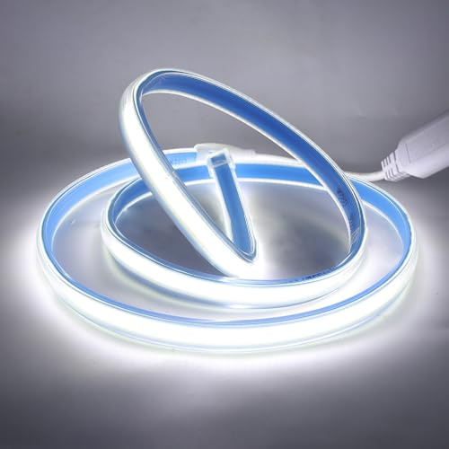 XUNATA Tira de LED COB 220V, Alto brillo 360 LED/m, IP65 Impermeable, Cada Corte de 50 cm, Luz de Cuerda Flexible (Blanco Frio, 1m)