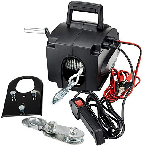 Treuil Électrique 12V 300W avec Télécommande et Manivelle - Capacité de Traction 2000 lbs pour Voiture Bateau 4x4 Remorquage