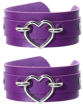 Eigso Punk Lederarmbänder für Männer Frauen Gothic Armband verstellbarer hohler Herzanhänger für Cosplay