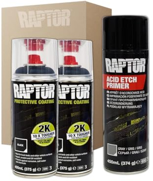 DISPIVAL 2 X Spray Pintura Raptor 2K Negro + Imprimación Acid Raptor