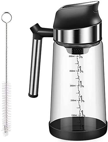 Ölflasche Mit Automatischer Klappe 550ml, Auslaufsicheres Glas Essig ölspender Wiederverwendbare, ölausgießer Sojasauce Flasche Mit Deckel Olivenöl Leer Bottle Dunkel + Bürste Für Küche Soßen Sossen