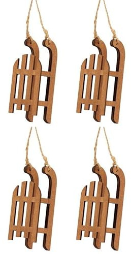 4 x Dekoschlitten aus Holz - L 9 cm - Holzschlitten klein zur Deko - Baumschmuck - Baumhänger Weihnachten - Deko Schlitten aus Holz Farbe Braun